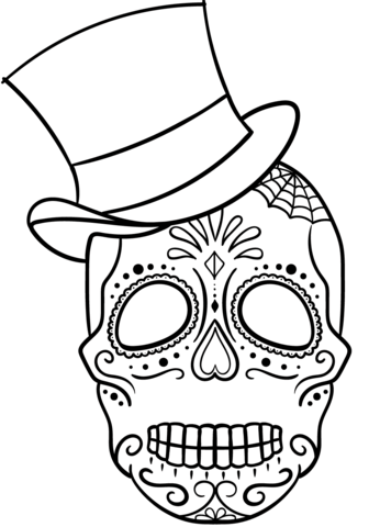 Sugar Skull With Top Hat Coloring Page